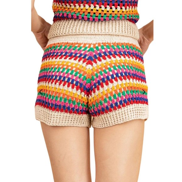 Aqua Bloomingdales Womens Boho Rainbow Stripe Crochet Shorts Size Medium M EUC - Picture 11 of 13